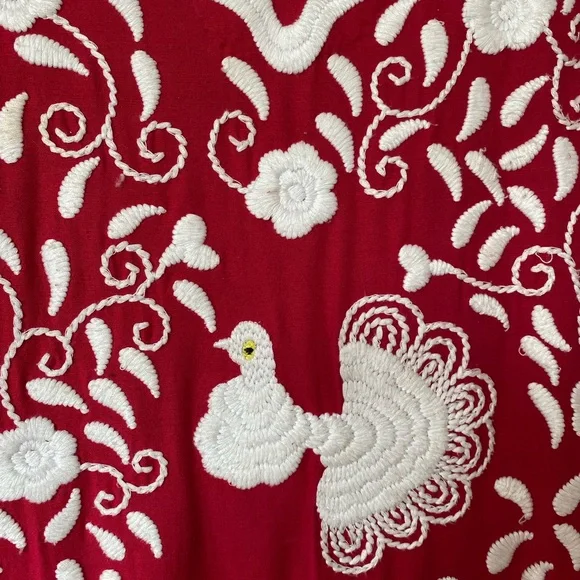 FRANCES VALENTINE Red & White Katy Peacock Caftan Maxi - Picture 4 of 6